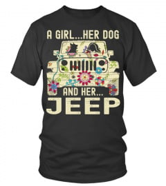 Womens A Girl Her Jeeps And Her Dog Cute Flower Jeeps Girl Pullover Hoodie