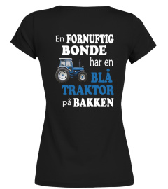 Blå traktor på bakken