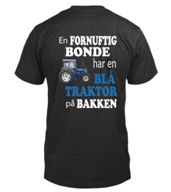 Blå traktor på bakken