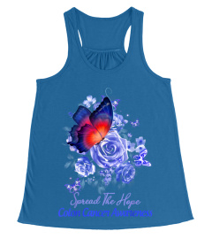 Colon Cancer Awareness Blue Flower Butterfly T-Shirt