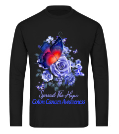 Colon Cancer Awareness Blue Flower Butterfly T-Shirt