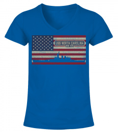 Uss North Carolina Bb-55 Battleship Gift Usa American Flag Long Sleeve T-Shirt