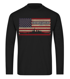 Uss North Carolina Bb-55 Battleship Gift Usa American Flag Long Sleeve T-Shirt