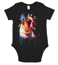 Beautiful Boston Terrier Dog Colorful Splash Portrait Art T-Shirt