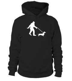 BIGFOOT WALKING A DACHSUND TSHIRT DOG LOVER TSHIRT - HOODIE - MUG (FULL SIZE AND COLOR)