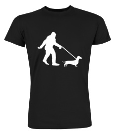 BIGFOOT WALKING A DACHSUND TSHIRT DOG LOVER TSHIRT - HOODIE - MUG (FULL SIZE AND COLOR)