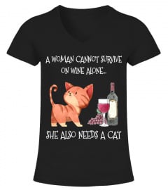 WOMENS A WOMAN NEEDS WINE AND CAT MOTHERS DAY TSHIRT - HOODIE - MUG (FULL SIZE AND COLOR)