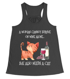 WOMENS A WOMAN NEEDS WINE AND CAT MOTHERS DAY TSHIRT - HOODIE - MUG (FULL SIZE AND COLOR)