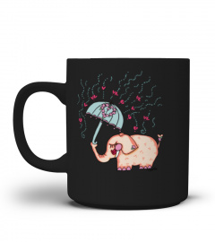 ELEPHANT WITH UMBRELLA IN HEART SHOWER TSHIRT - HOODIE - MUG (FULL SIZE AND COLOR)