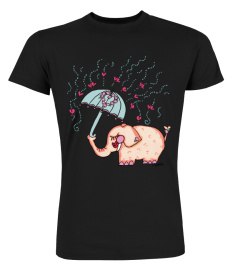 ELEPHANT WITH UMBRELLA IN HEART SHOWER TSHIRT - HOODIE - MUG (FULL SIZE AND COLOR)