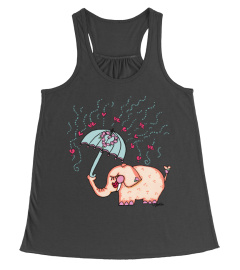 ELEPHANT WITH UMBRELLA IN HEART SHOWER TSHIRT - HOODIE - MUG (FULL SIZE AND COLOR)