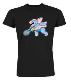 FUNNY TENNIS PLAYING ELEPHANT TSHIRT - HOODIE - MUG (FULL SIZE AND COLOR)