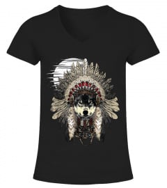 Wolf T Shirt Moon Native American Headdress Wolves Clothing