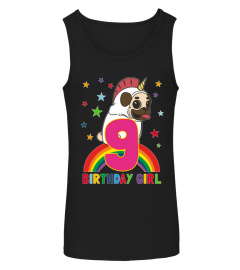 GIRL BIRTHDAY 9 YEARS UNICORN PUG BDAY PARTY KIDS TSHIRT - HOODIE - MUG (FULL SIZE AND COLOR)