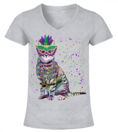 Cat Mardi Gras Shirt Funny Cat Mask and Beads Mardi Gras