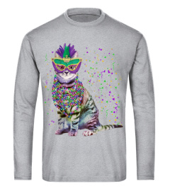 Cat Mardi Gras Shirt Funny Cat Mask and Beads Mardi Gras