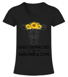 Easily distracted by sunflower and cows T-shirt