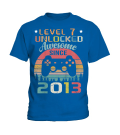 Youth 7Th Birthday Gamer- Level 7 Unlocked Awesome Since 2013 T-Shirt