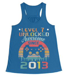 Youth 7Th Birthday Gamer- Level 7 Unlocked Awesome Since 2013 T-Shirt