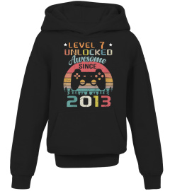 Youth 7Th Birthday Gamer- Level 7 Unlocked Awesome Since 2013 T-Shirt