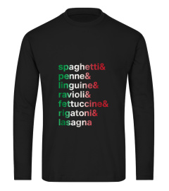 Pasta Italian Food Tshirt Foodie Chef List of Pastas Tee