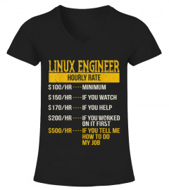 Hourly Rate T Shirt for Linux Engineers Unix Geek Gift