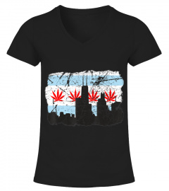 Chicago Flag Weed Leaf Great Legalization Distressed Gift T-Shirt