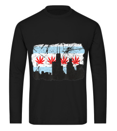 Chicago Flag Weed Leaf Great Legalization Distressed Gift T-Shirt