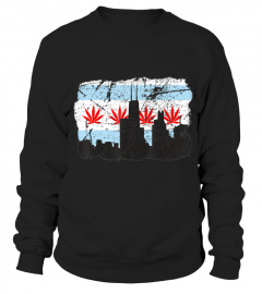 Chicago Flag Weed Leaf Great Legalization Distressed Gift T-Shirt