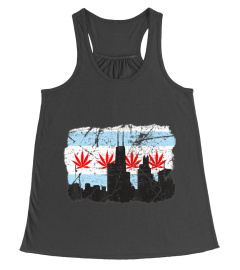 Chicago Flag Weed Leaf Great Legalization Distressed Gift T-Shirt