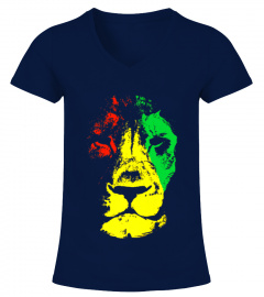 Beautiful Lion Face Rasta Colors Styled T-Shirt