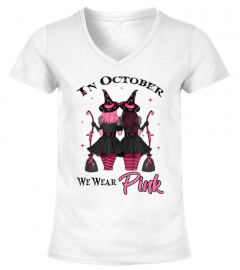 Witches In October We Wear Pink Autumn Fall Breast Cancer T-Shirt