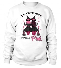 Witches In October We Wear Pink Autumn Fall Breast Cancer T-Shirt
