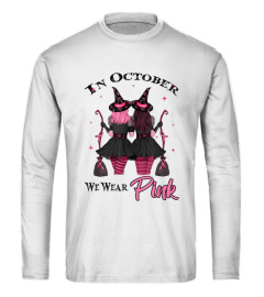 Witches In October We Wear Pink Autumn Fall Breast Cancer T-Shirt