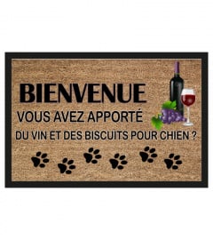 Paillasson original et amusant “vin et biscuits pour chien”  -ÉDITION LIMITÉE