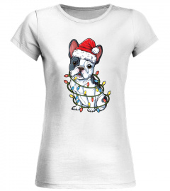 French Bulldog Christmas Shirt Santa Hat Xmas Lights Boys Essential TShirt942