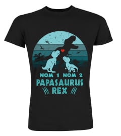 2 Names Papasaurus Rex Dinosaur Dad And Kid - Dinosaure | Custom Name FR