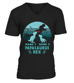 2 Names Papasaurus Rex Dinosaur Dad And Kid | Custom Name EN