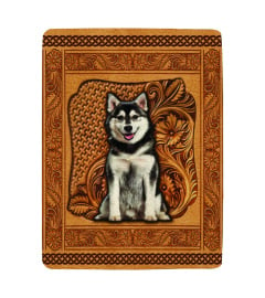 Husky Dog Leather Embossed Blanket