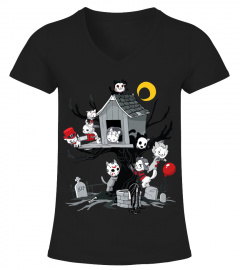Horror Movies Cat Funny Halloween Cat Kitty Lovers Tee T-Shirt