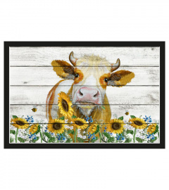 Vintage cow and beautiful sunflower doormat