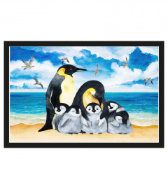 Lovely penguin family welcome doormat