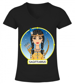 Zodiac sign Sagittarius. Fantastic princess, animation portrait. Background - a frame, the night sta