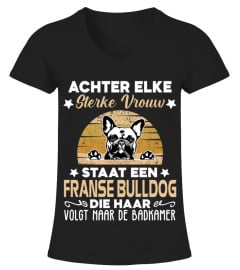 AchterElke Sterke Vrouw Staat Een Franse Bulldog