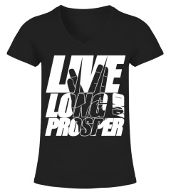 LIVE LONG AND PROSPER Star Trek Quote Meme slogan with silhouette of the Vulkan Gruss