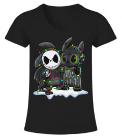 Jack Skellington and Toothless Friends Matching Costume Christmas Lights Shirt