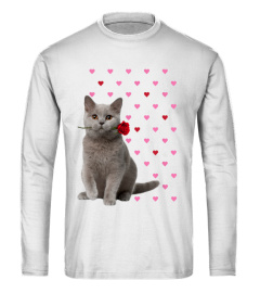 British Shorthair Cat Lover Gift Shirt Pink Hearts Valentine Gifts Cat Mom Cat Dad Hoodie