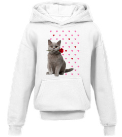 British Shorthair Cat Lover Gift Shirt Pink Hearts Valentine Gifts Cat Mom Cat Dad Hoodie