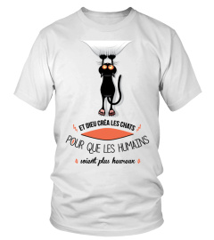 DIEU CRÉA LES CHATS - J'PEUX PAS MON CHAT VEUT PAS - TSHIRT HUMOUR CHAT MINOU DRÔLE JB5 COLLECTION