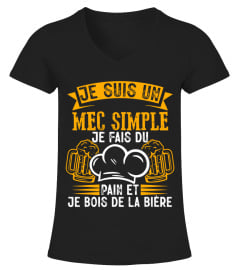 Boulanger-Un Mec Simple Pain Et Bière Apéro Boulanger Homme Cadeau T-Shirt